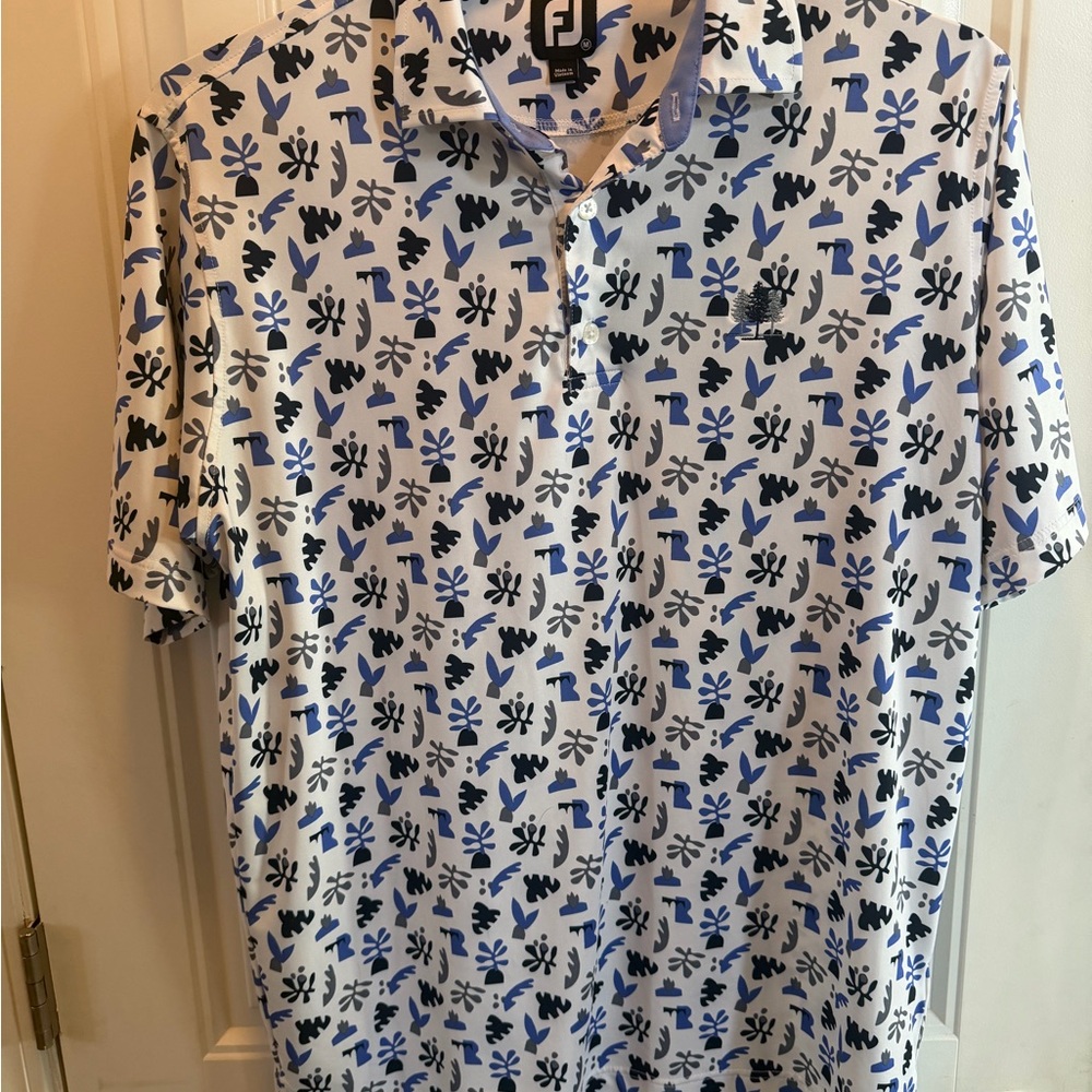 FootJoy Men's Blue and Black Patterned Shirt size medium golf shirt